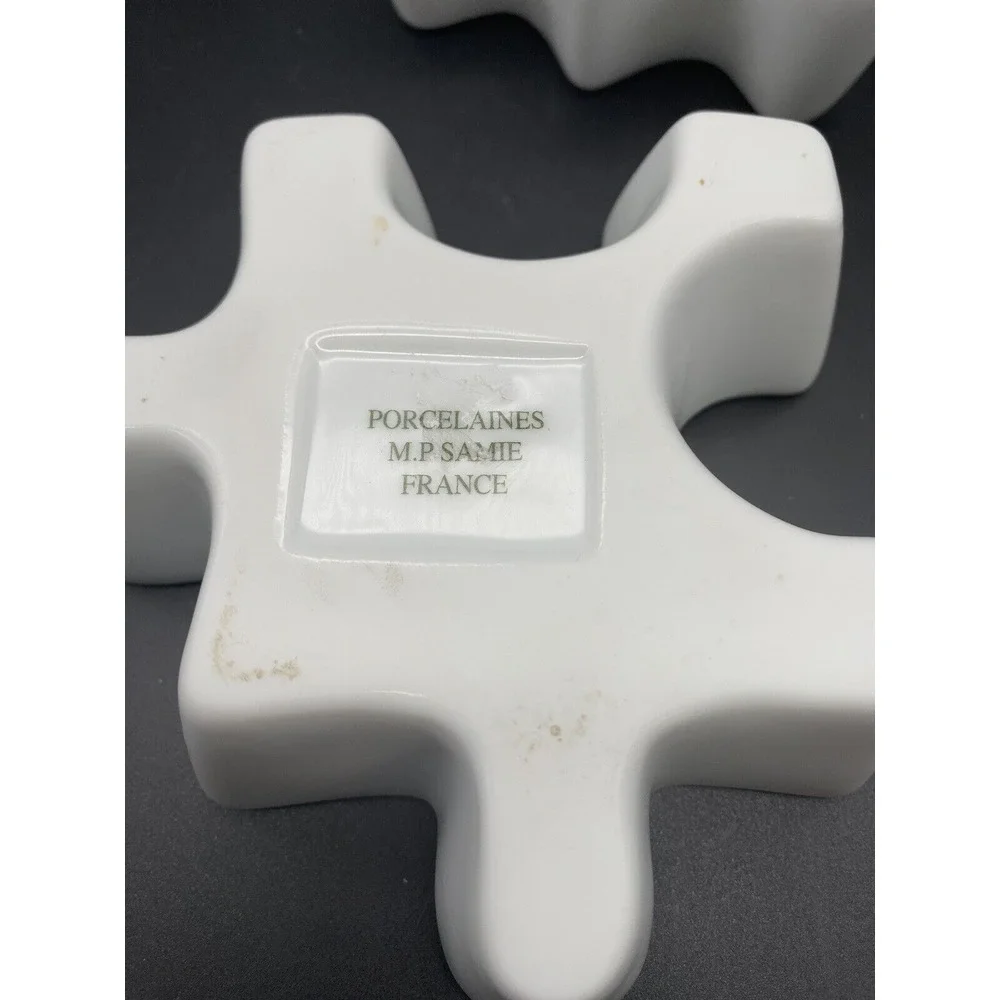 4 JIGSAW PUZZLE‎ PIECES CONDIMENT BOWLS DIPPING SAUCE WHITE Made In France
